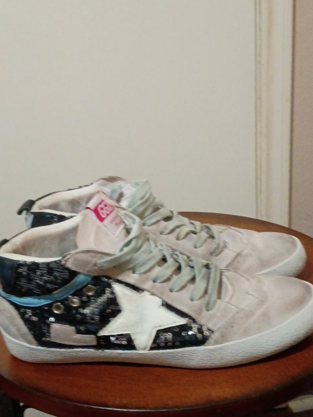Golden Goose Mid Star glitter and suede sneakers Size 9.5 (40) Black White
